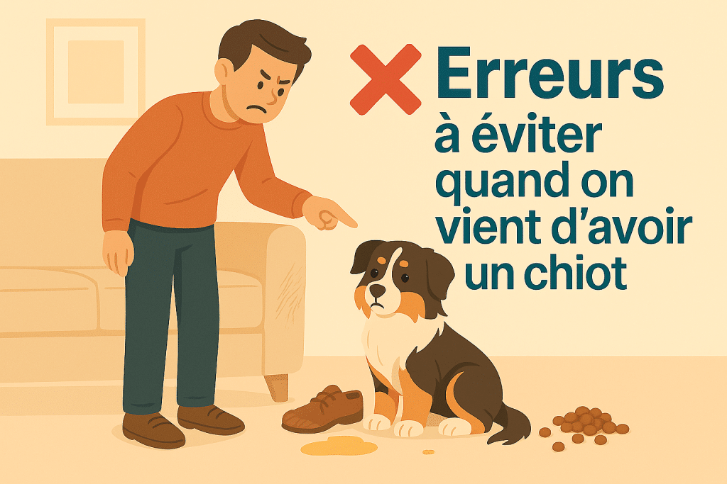 Erreur Jeune chiot jouant maladroitement, illustrant une erreur d’éducation courante