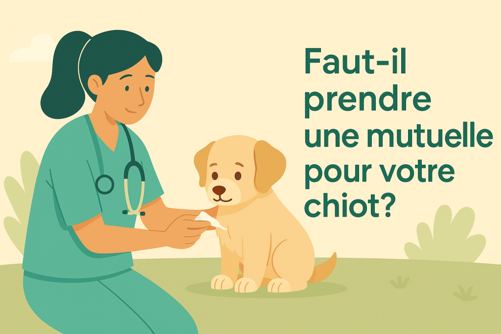 Illustration d’une vétérinaire soignant un chiot, image d’article de blog sur l’assurance santé pour chien et la mutuelle chiot.