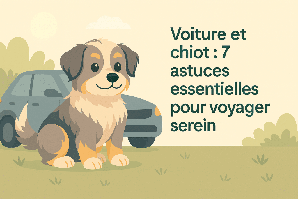 Chiot assis devant une voiture et calme