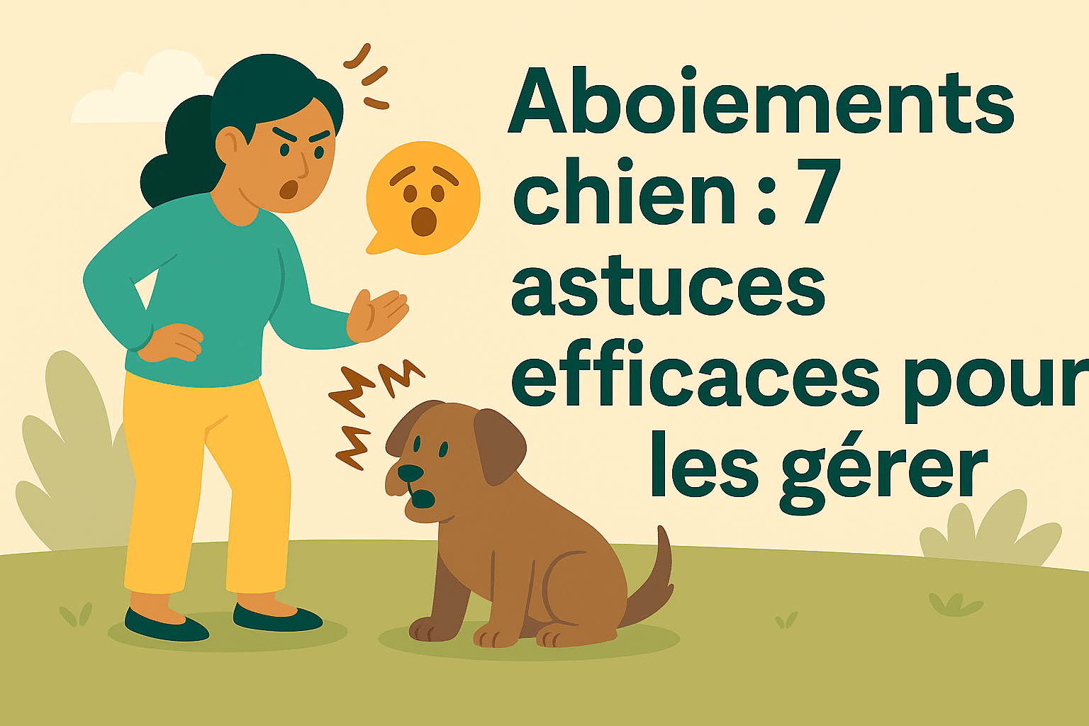 Chien qui aboie en extérieur pendant une promenade et la maitresse le gronde.