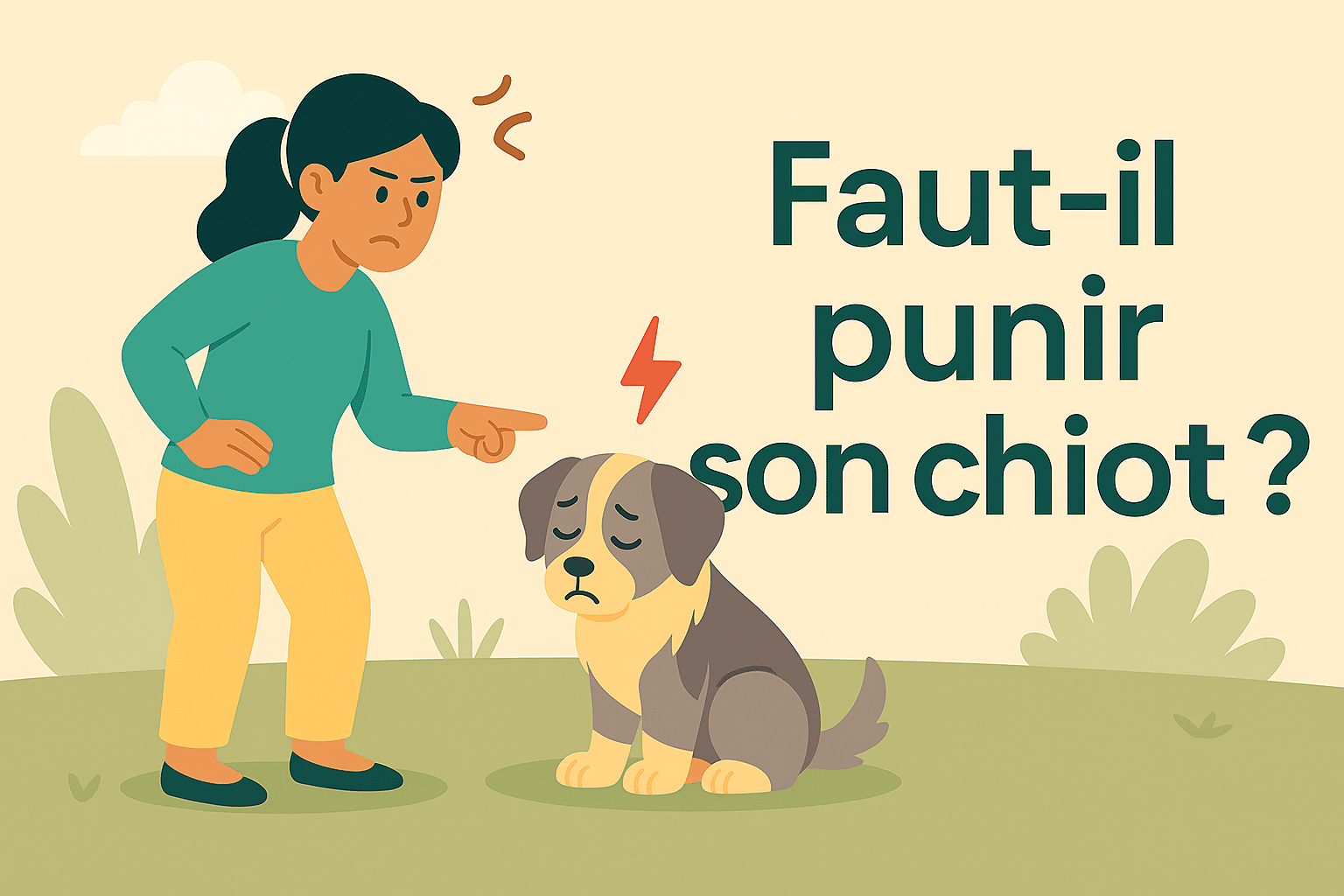 Faut-il punir son chiot ?Chiot qui regarde son maître après une punition douce et éducative